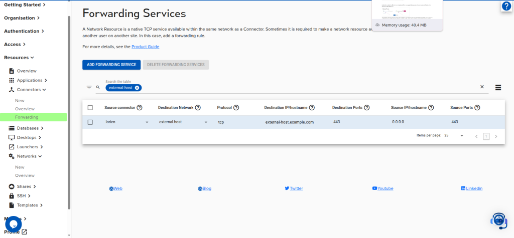 A screenshot showing how to configure a forwarder for an external network