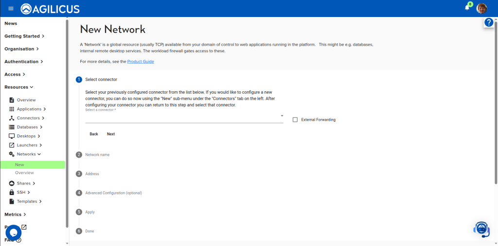 A screenshot of the New Network page