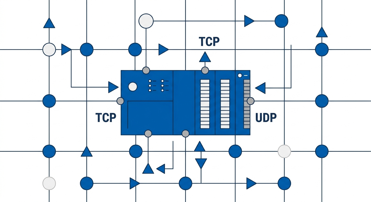 Network 1 Industrial controller connected to a network grid using TCP and UDP protocols