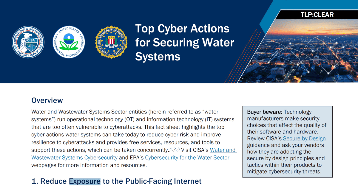 CISA: 8 Top Cyber Actions for Securing Water Systems