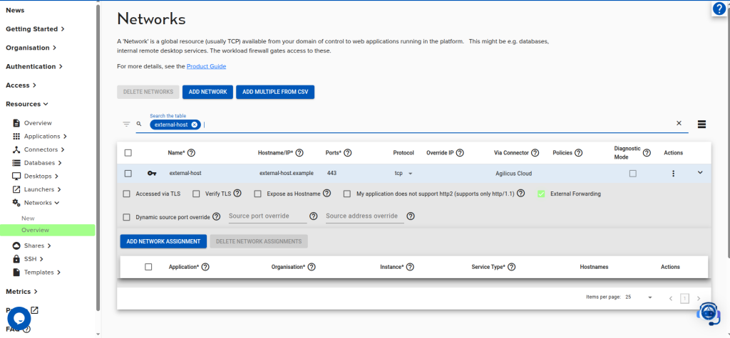 A screenshot showing how to configure external forwarding for a network