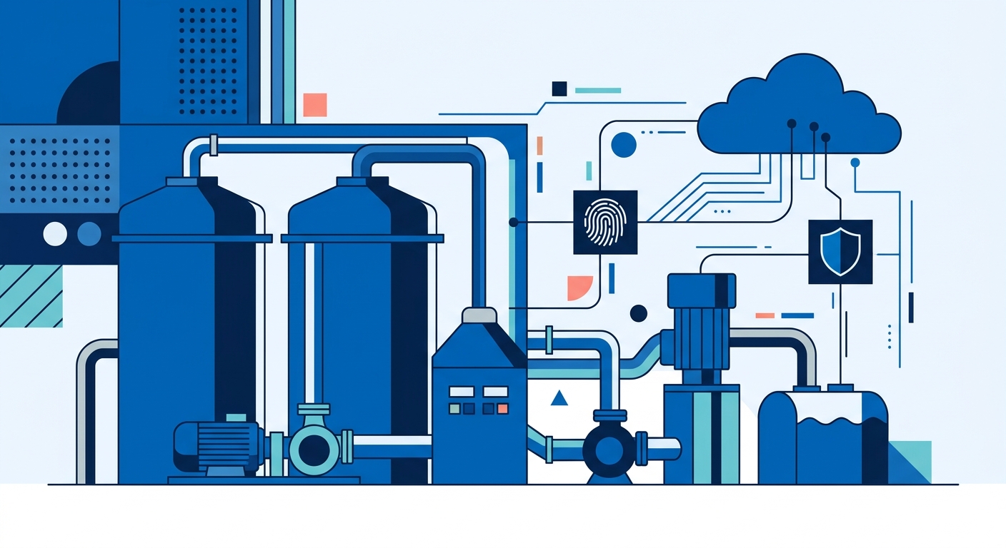 The Air Gap is Dead: Water Utilities Must Embrace Zero Trust for OT Security 1 Industrial infrastructure connected to a secure cloud with biometric authentication and security protection